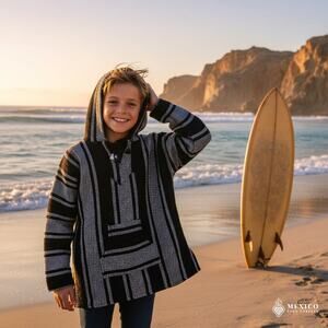 Mexican Baja hoodie  poncho 19.5 X 22 in  size 10 MEDIUM